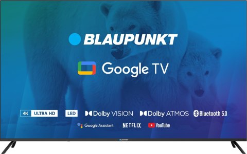 TV 65" Blaupunkt 65UBG6000S 4K Ultra HD LED, GoogleTV, Dolby Atmos, WiFi 2,4-5GHz, BT, czarny
